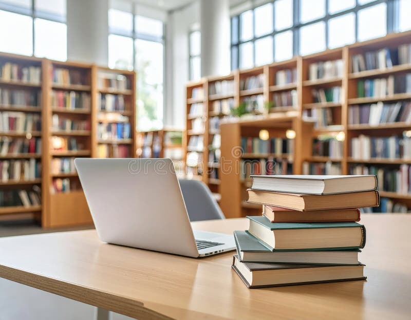 Academic desk with books and a laptop